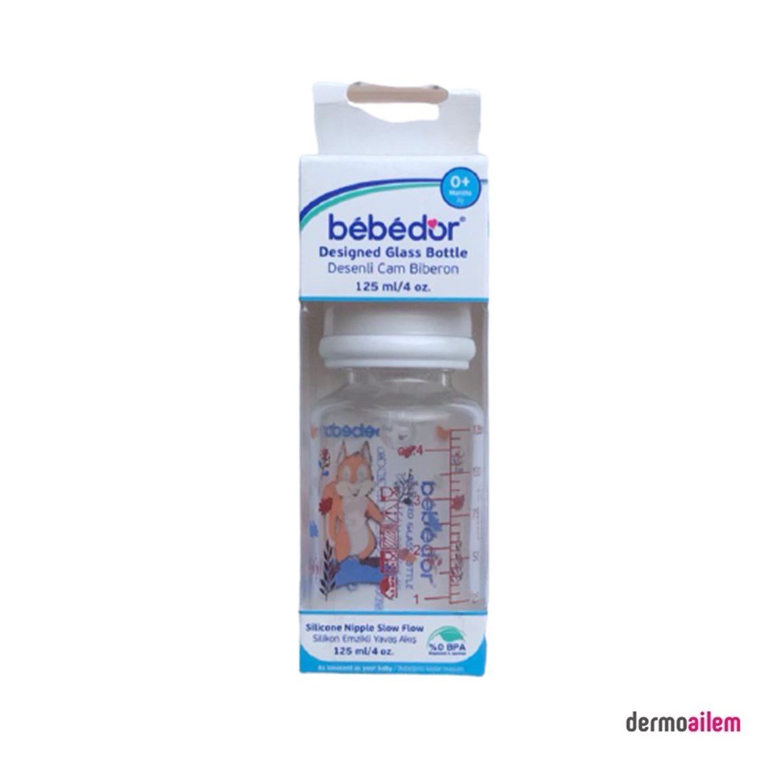Biberon & Emzik & OyuncakBebedorBebedor Desenli Cam Biberon 125 ml 0+ Beyaz