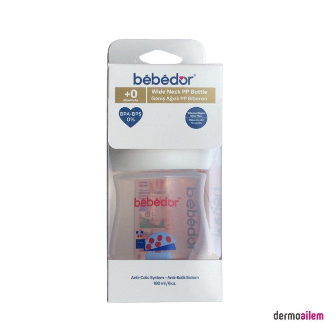 Biberon & Emzik & OyuncakBebedorBebedor Geniş Ağızlı Anti-Kolik PP Biberon Uğur Böceği Desenli 180 ml