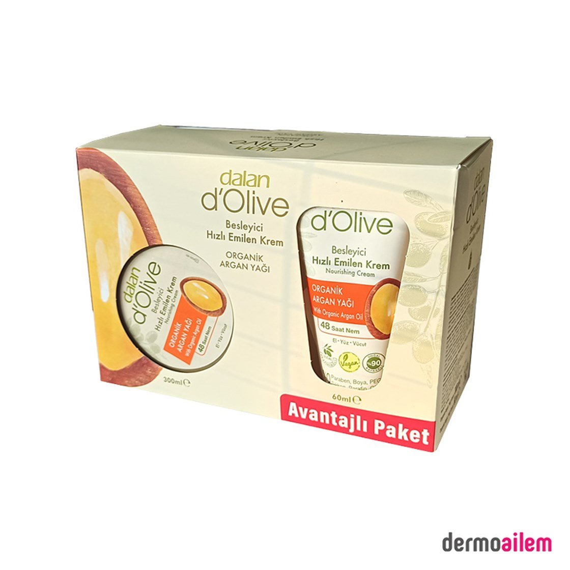 Vücut Nemlendirici & Yenileyici ÜrünlerDalanDalan D'olive Besleyici Krem 300 Ml + 60 Ml Organik Argan Yağı Krem Avantajlı Paket