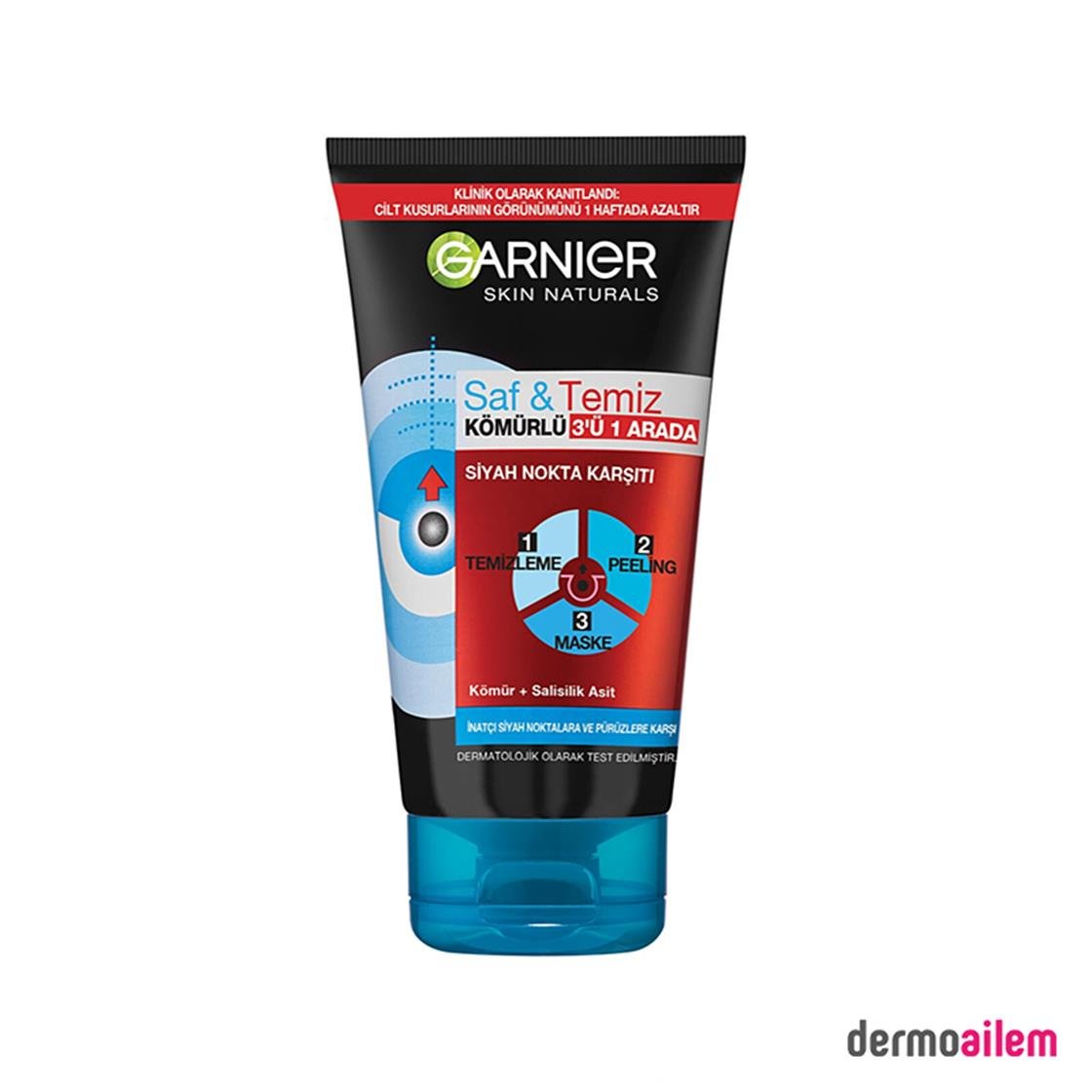 Peeling & SoyucuGarnierGarnier Saf & Temiz Kömürlü 3'ü 1 Arada Temizleme Peeling Maske 150 ml