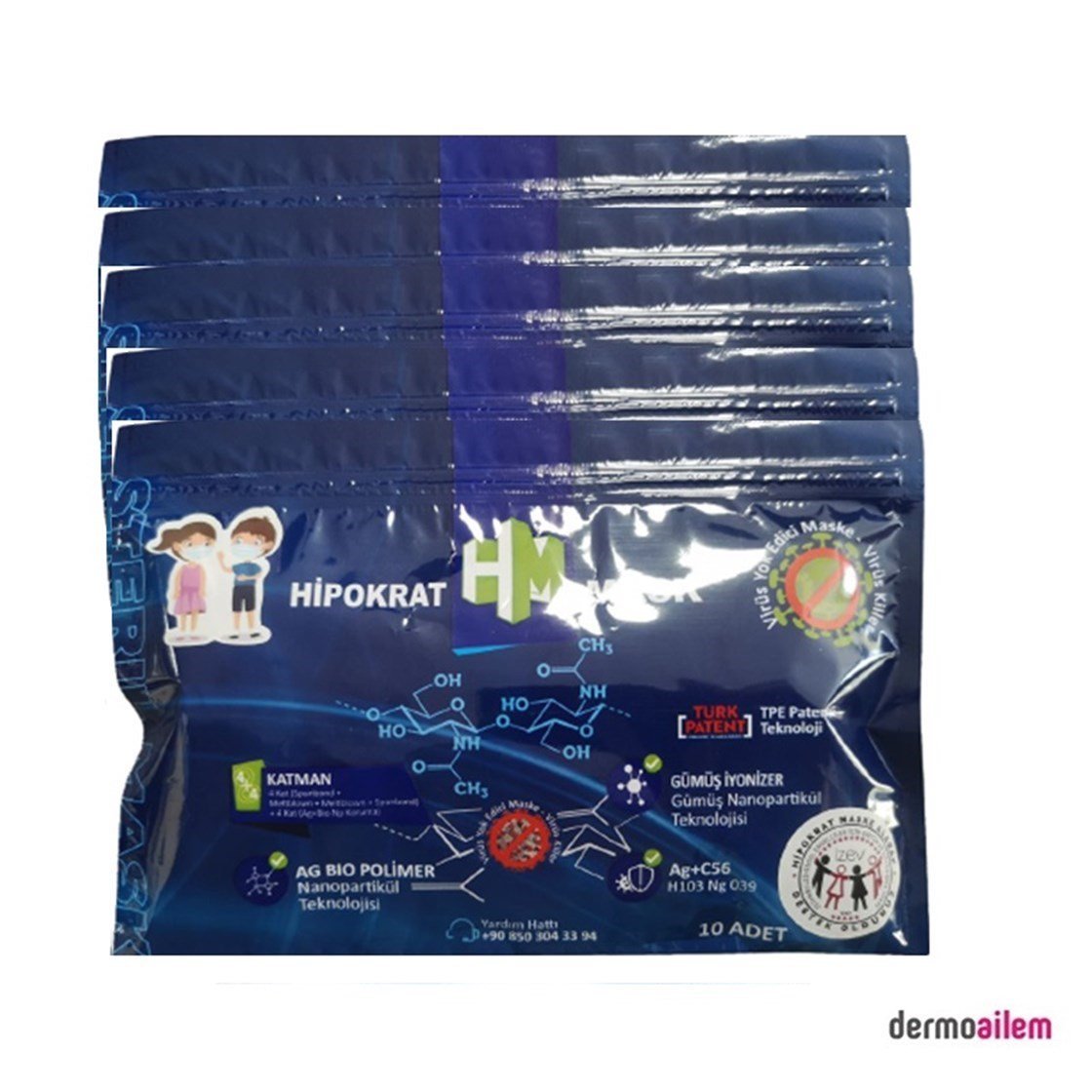 Maske & SiperlikHipokratMaskHipokrat Mask 8 Katlı Çocuk Cerrahi Maske 5 x 10'lu Paket 50 Adet