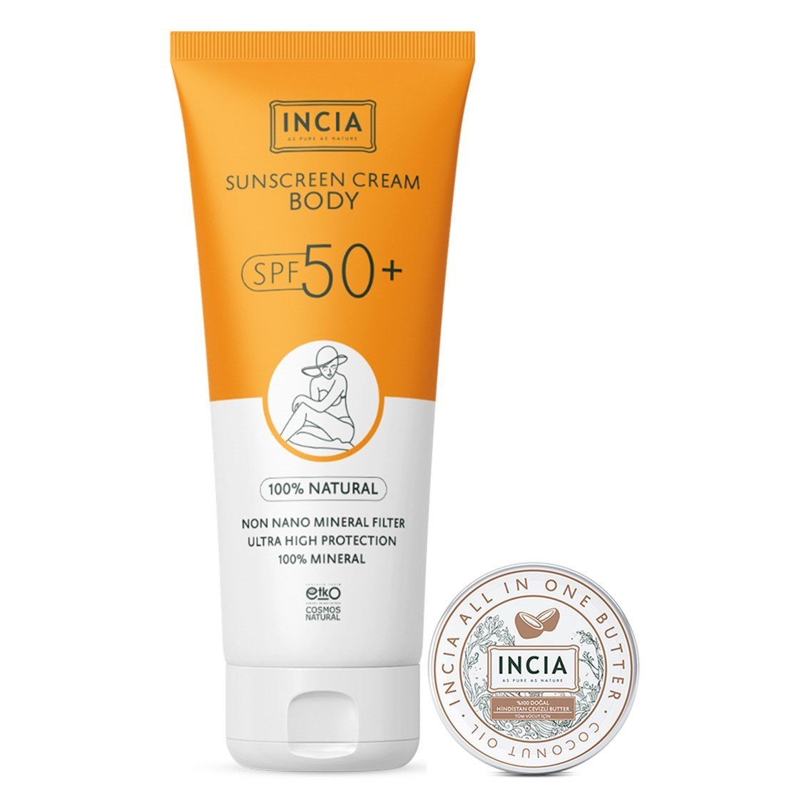Vücut İçin Güneş ÜrünleriInciaIncia %100 Doğal Vücut Güneş Kremi Spf 50 150 ml + Hindistan Cevizli Butter 15 ml