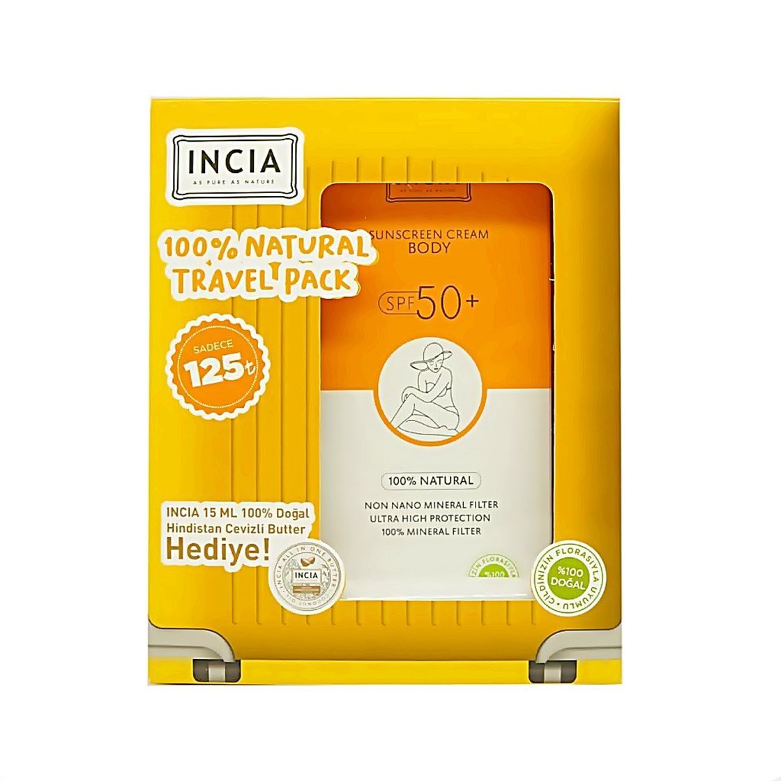 Vücut İçin Güneş ÜrünleriInciaIncia %100 Doğal Vücut Güneş Kremi Spf 50 150 ml + Hindistan Cevizli Butter 15 ml