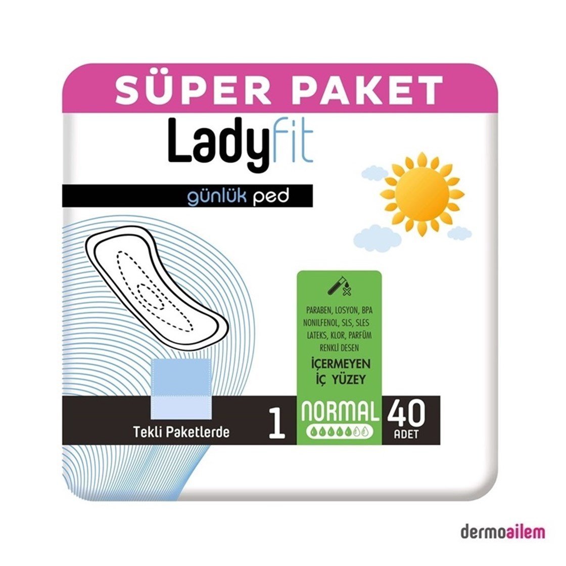 Hijyenik Kadın ÜrünleriLadyFitLadyfit Günlük Ped Super Normal 40 Ped