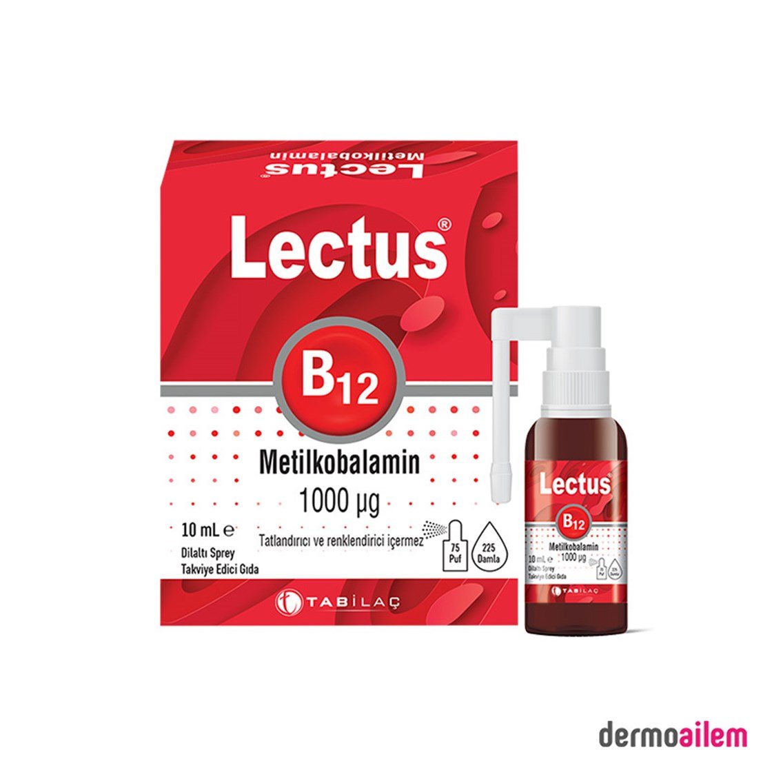 Takviye Edici GıdalarTab İlaçLectus B12 Metilkobalamin 1000 mcg Dilaltı Sprey 10 ml