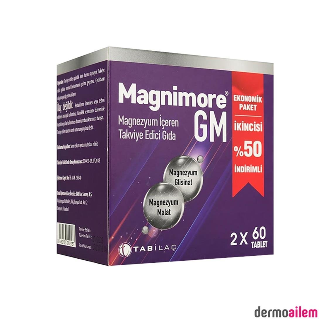 Takviye Edici GıdalarTab İlaçMagnimore GM Magnezyum 60 Tablet 2'li Avantajlı Paket