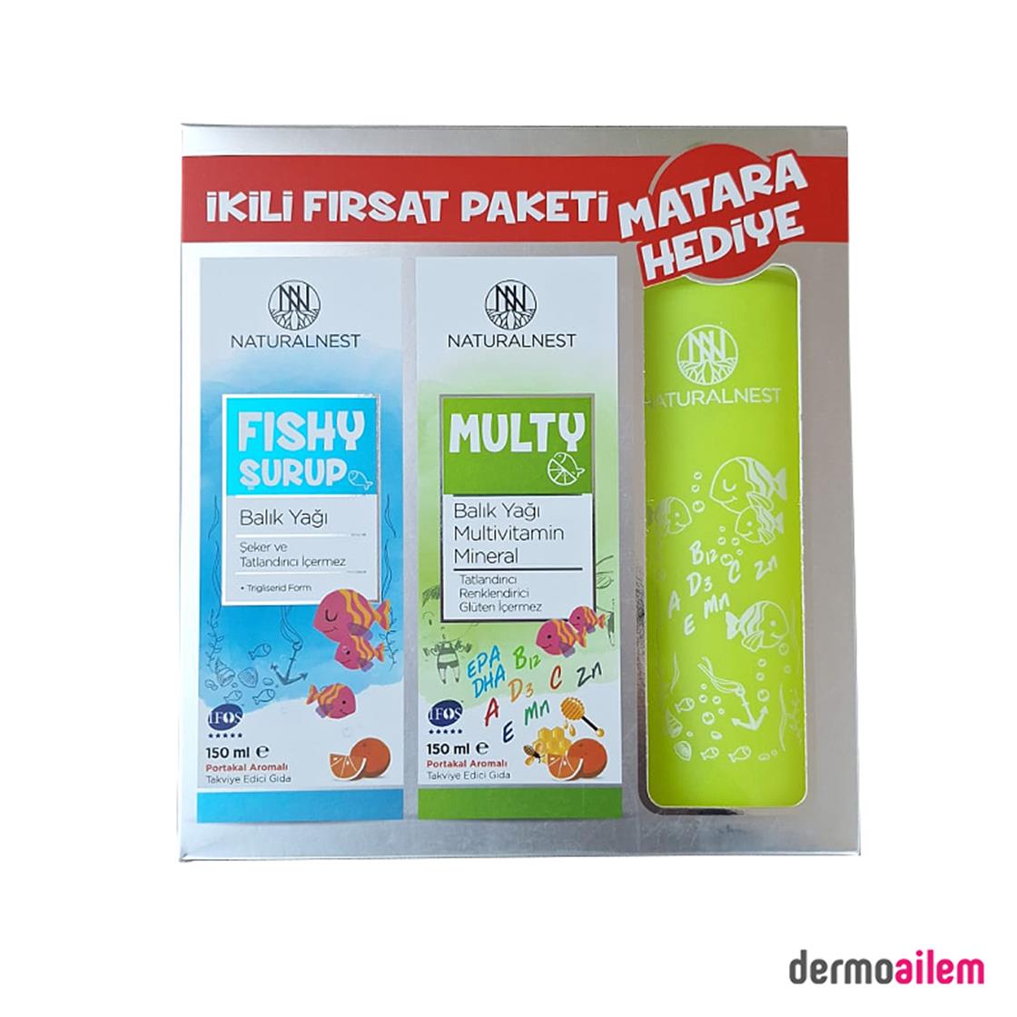 Takviye Edici GıdalarNaturalnestNaturalnest Multy Fish Oil 150 ml + Fishy Syrup Fish Oil 150 ml Matara Hediyeli