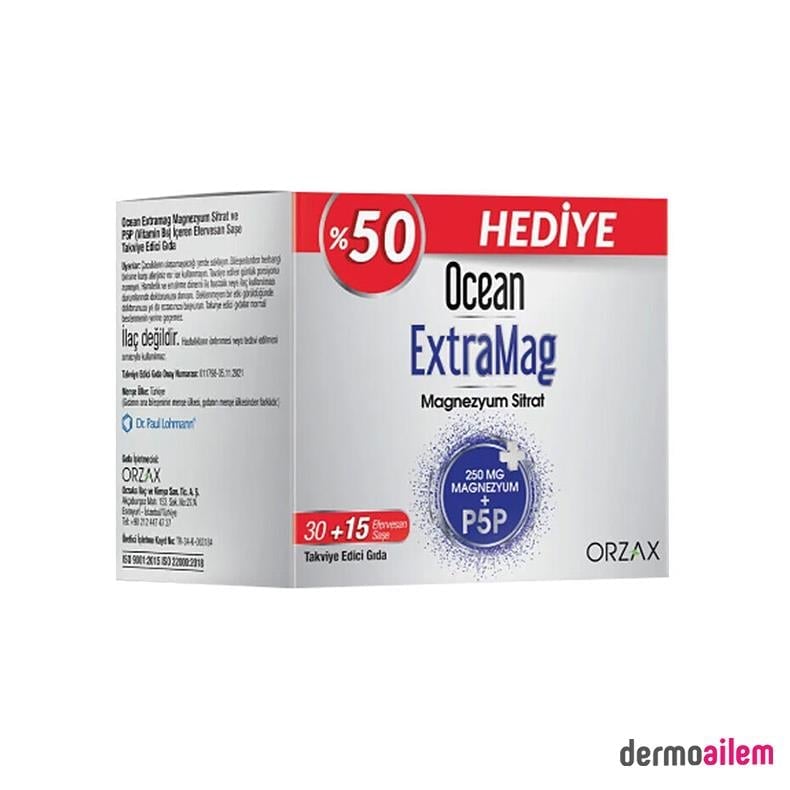 Takviye Edici GıdalarOrzaxOcean Extramag Magnezyum Sitrat 250 mg 45 Saşe