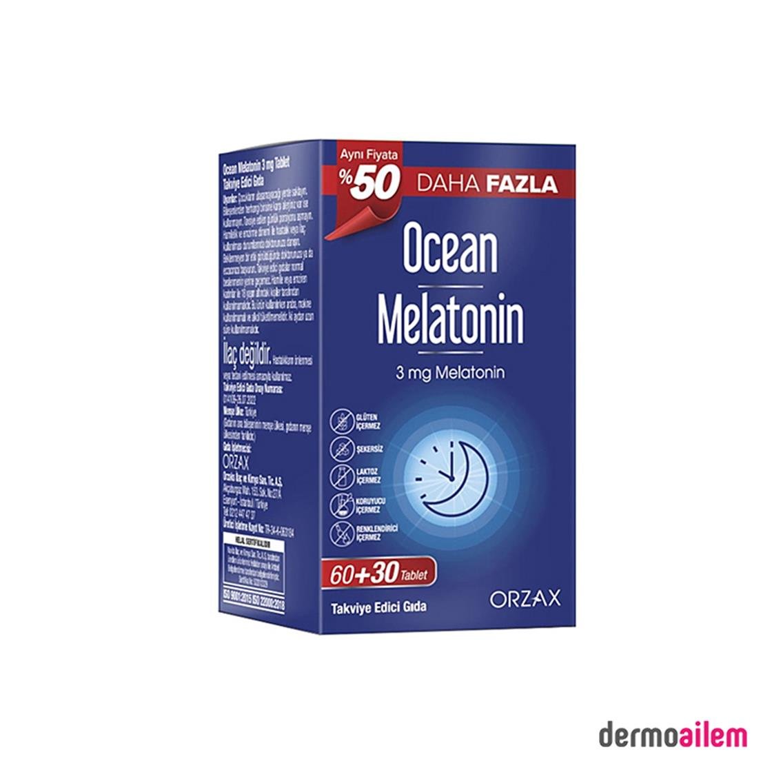 Takviye Edici GıdalarOrzaxOcean Melatonin 3 mg 60 + 30 Tablet