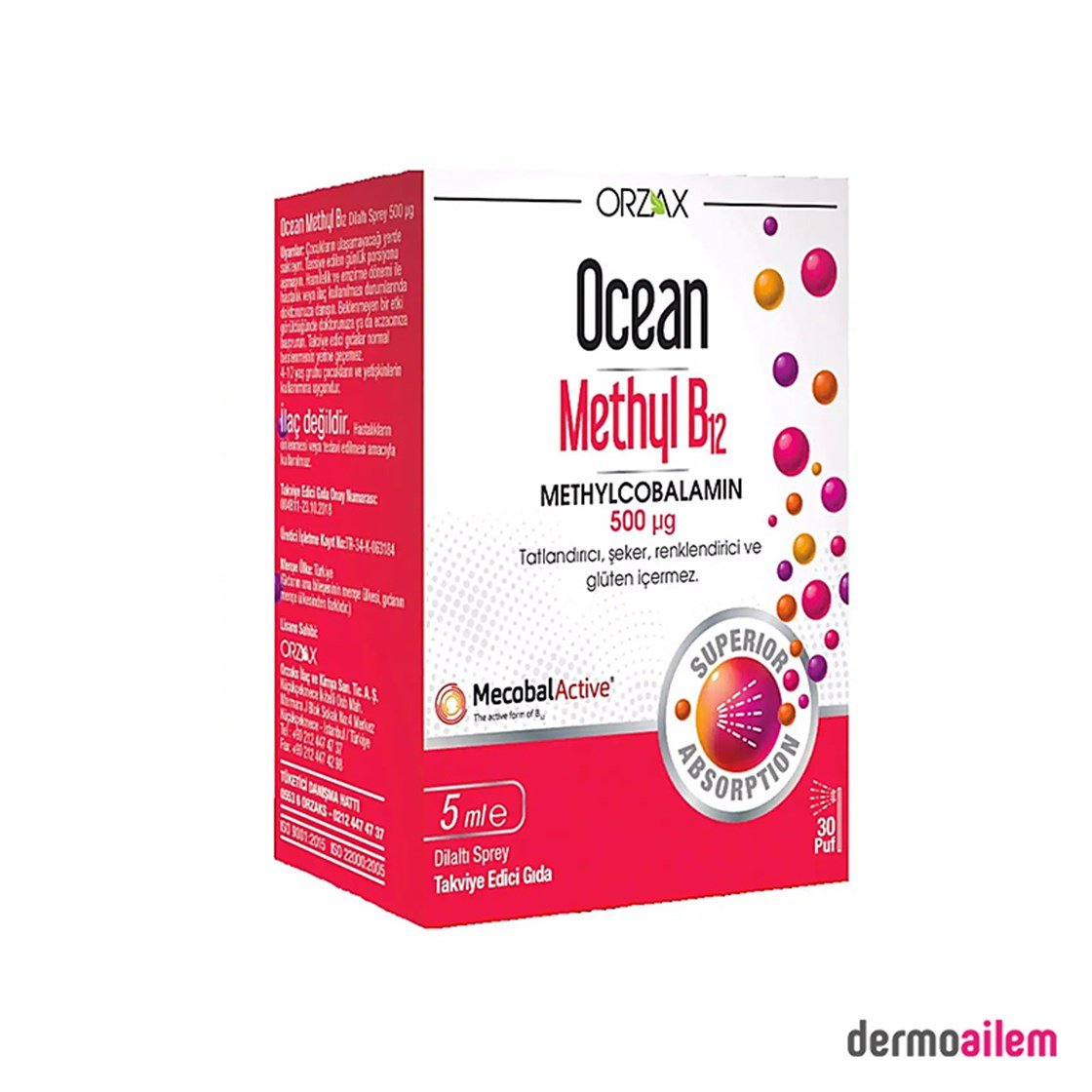 Takviye Edici GıdalarOrzaxOcean Methyl B12 500mcg Dil Altı Spreyi 5ml
