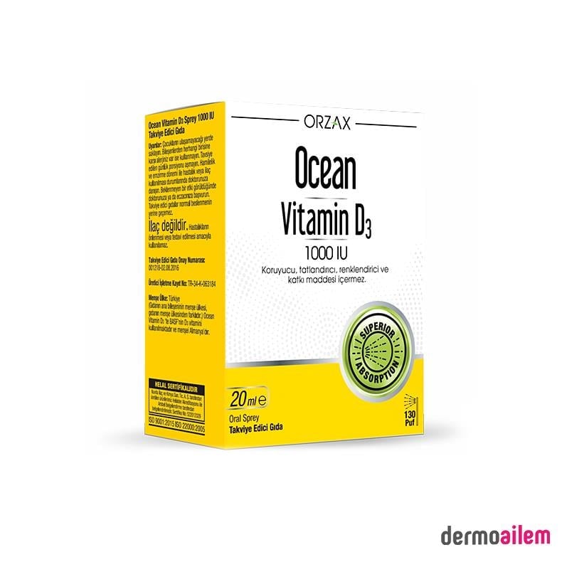 Takviye Edici GıdalarOrzaxOrzax Ocean Vitamin D3 1000 IU Sprey 20 ml