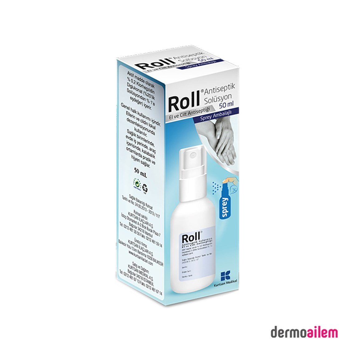 DezenfektanKurtsanRoll Antiseptik Solüsyon 50 ml Sprey El Dezenfektanı