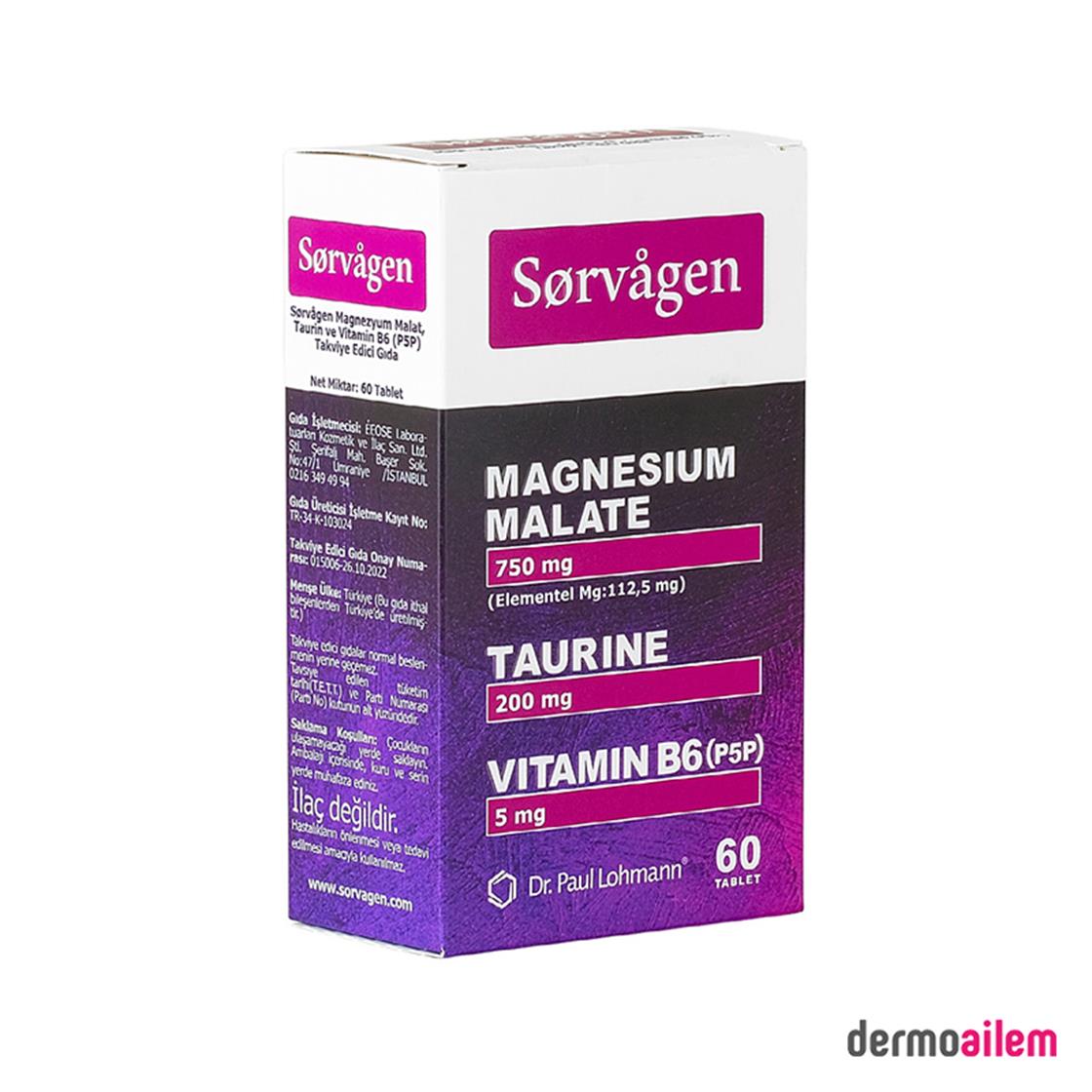 Takviye Edici GıdalarSorvagenSorvagen Magnezyum Malat Taurin ve Vitamin B6 60 Tablet