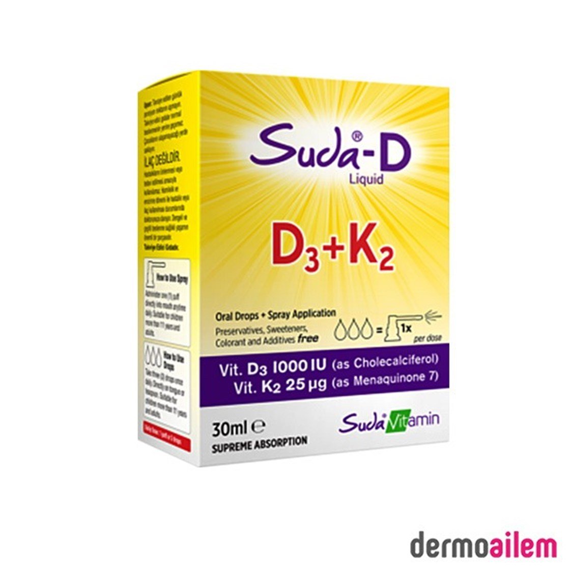 Takviye Edici GıdalarSuda VitaminSuda Vitamin Suda-D D3+K2 Takviye Edici Gıda 30 ml