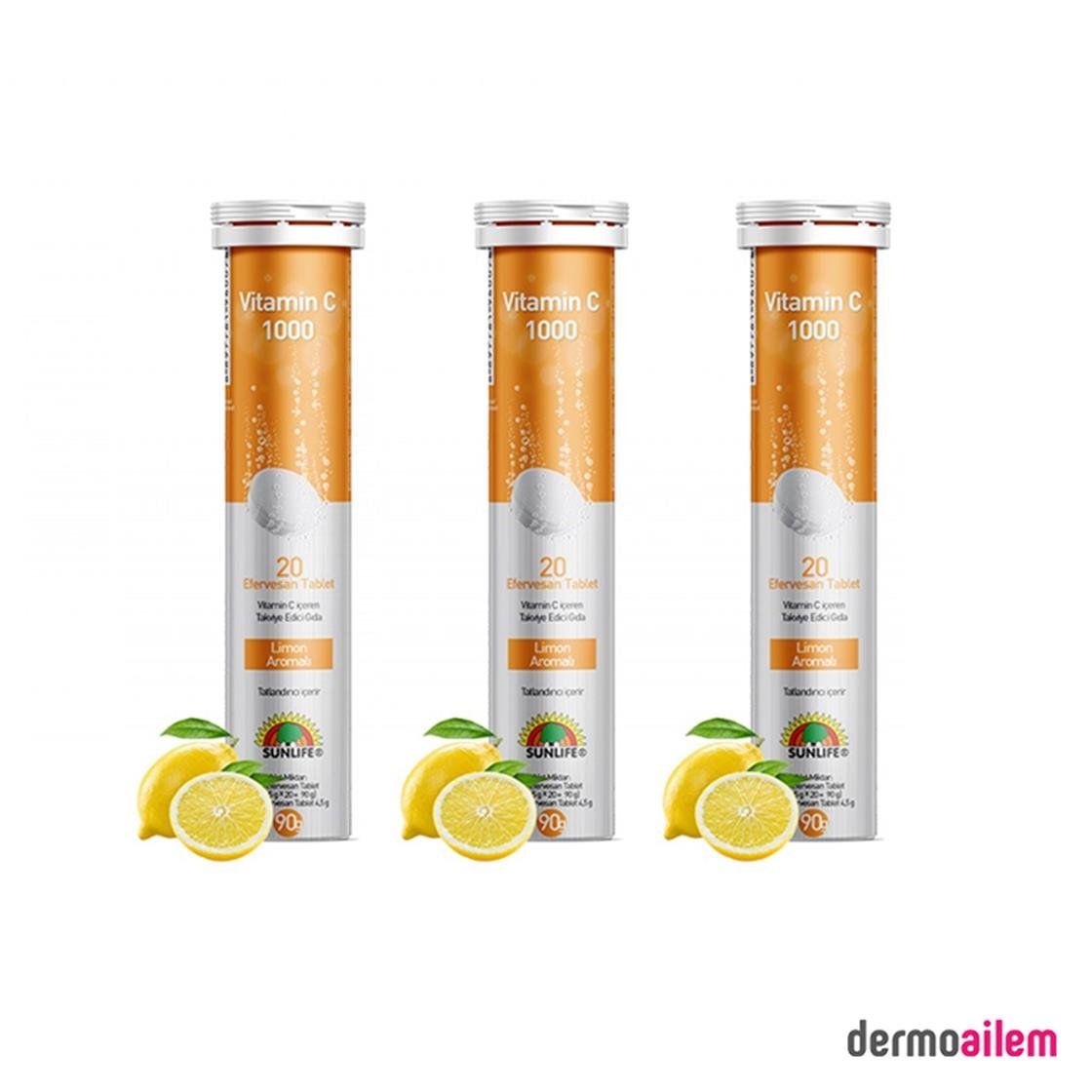 Takviye Edici GıdalarSunlifeSunlife Vitamin C 1000mg Efervesan 20 Tablet 3 Adet