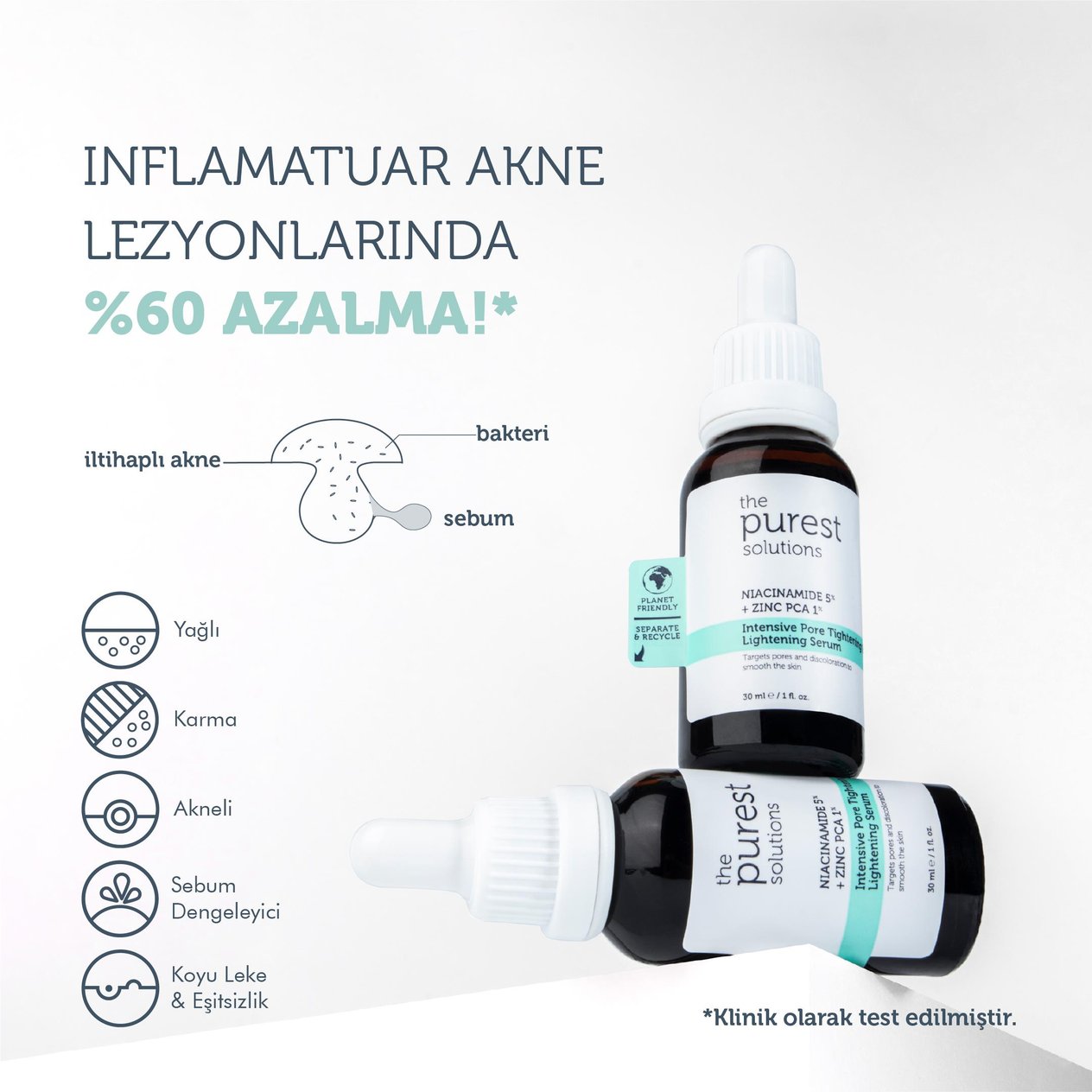 Cilt Bakım SerumlarıThe Purest SolutionsThe Purest Solutions  Niacinamide 5%+Zınc Pca1% 30 Ml Gözenek Siyah Nokta ve Sivilce Oluşumunu Gidermeye Yardımcı Bakım Serumu