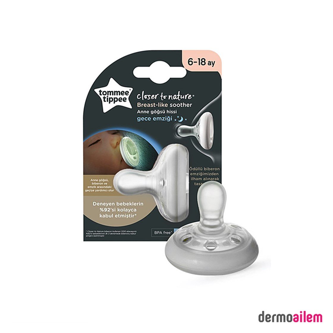 Biberon & Emzik & OyuncakTommee TippeeTommee Tippee Breast-like Gece Emziği 6-18 Ay