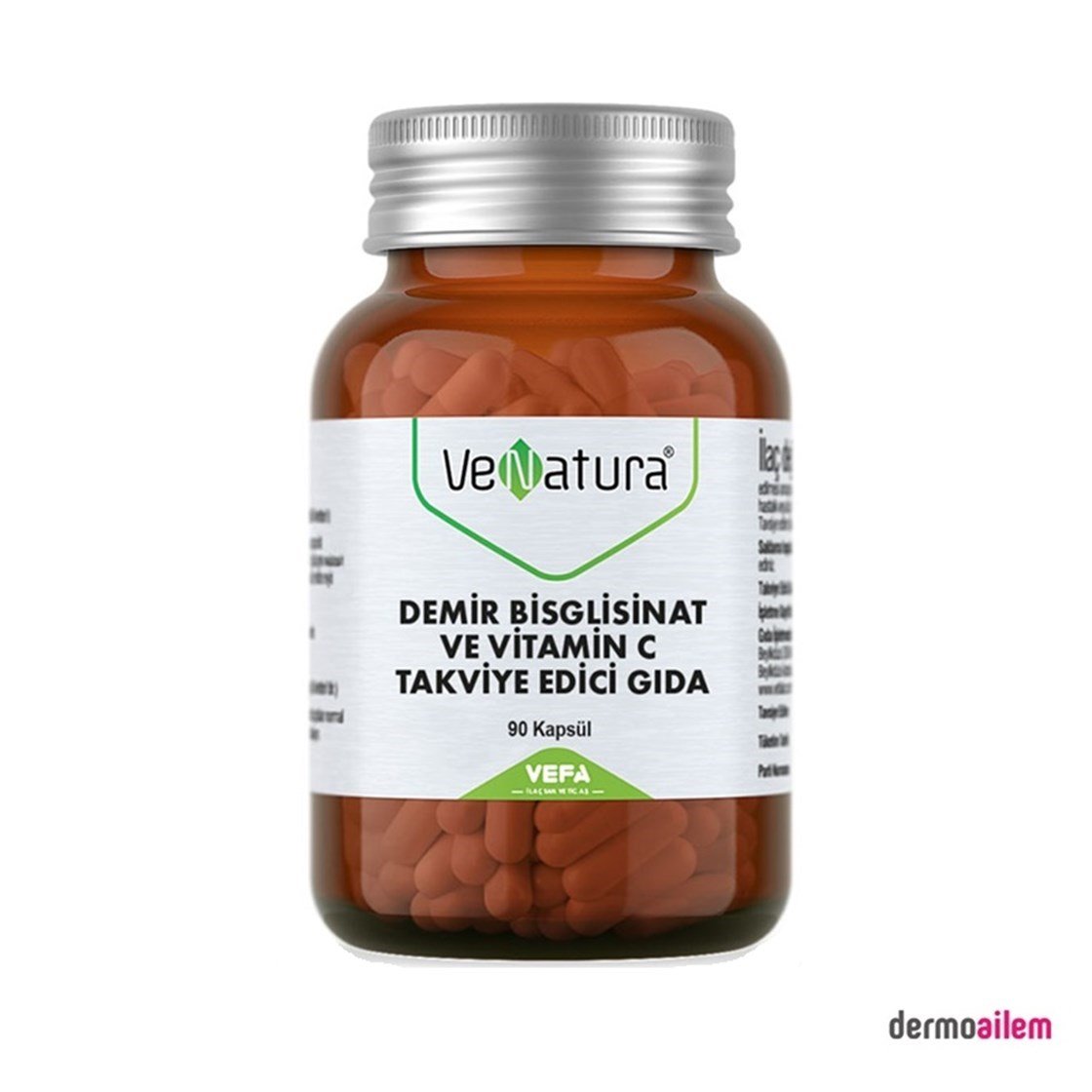 Takviye Edici GıdalarVeNaturaVeNatura Demir Bisglisinat ve Vitamin C 90 Kapsül