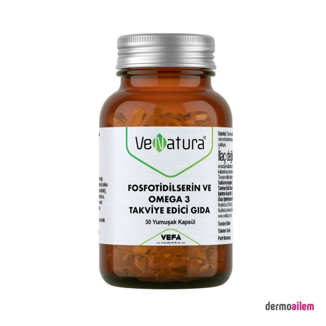 Takviye Edici GıdalarVeNaturaVenatura Fosfotidilserin ve Omega 3 30 Kapsül