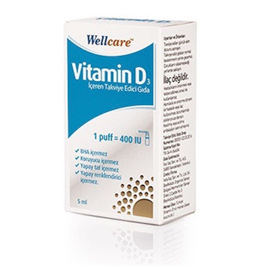 Takviye Edici GıdalarWellcareWellcare Vitamin D3 400 IU 5 ml Sprey
