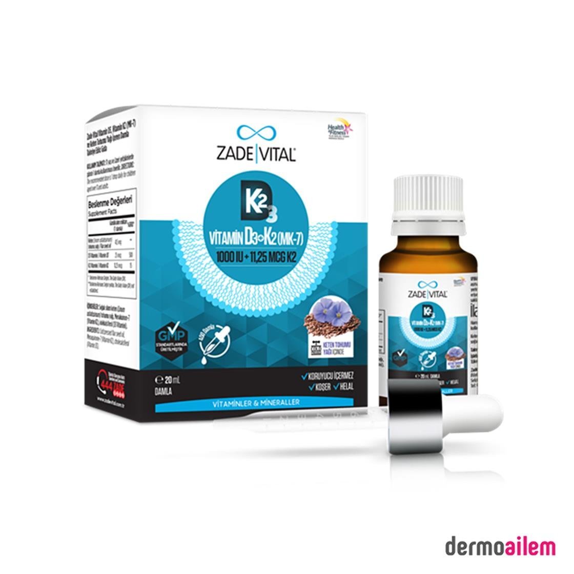 Takviye Edici GıdalarZade VitalZade Vital Vitamin D3K2 1000 IU Damla 20 ml