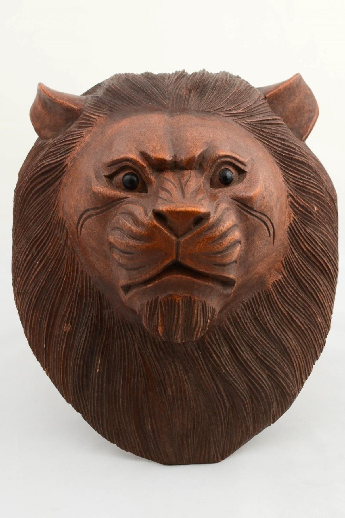 EndonezyaDünyadan HediyelerBB-632548-AYIKeskin Hediyelik Eşya Ve TekstilMaun Ağacı Aslan Kafası El Yapımı Duvar Dekoru Biblo 30cm
