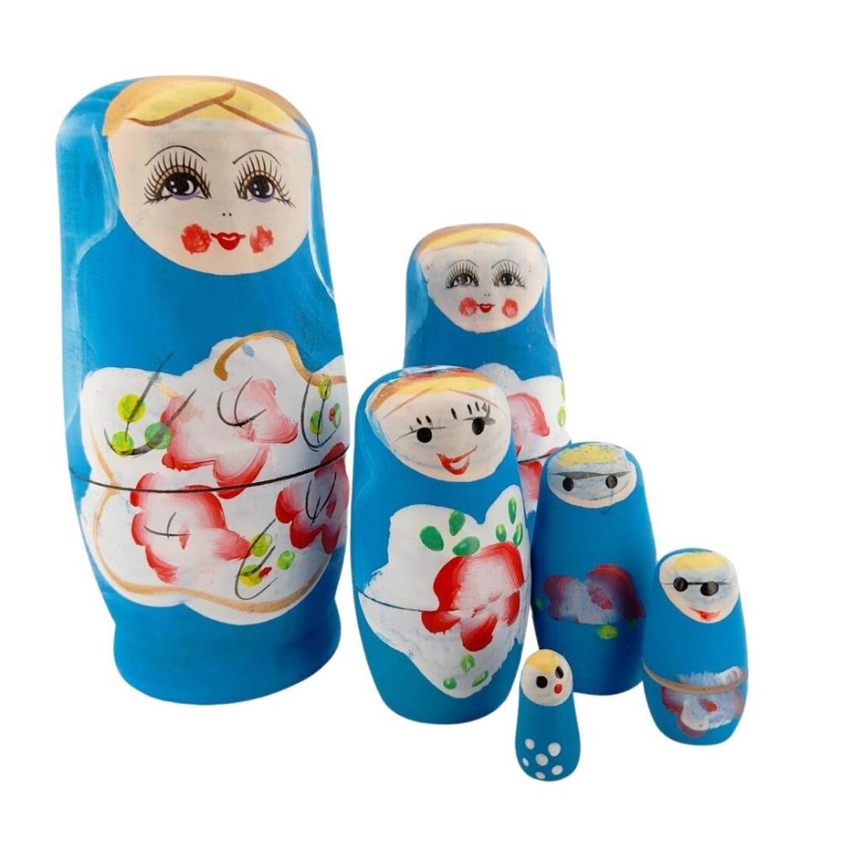 RusyaDünyadan HediyelerAHŞPMTRŞK-04Keskin Hediyelik Eşya Ve TekstilAhşap Matruşka Bebek 6 lı Set Mavi