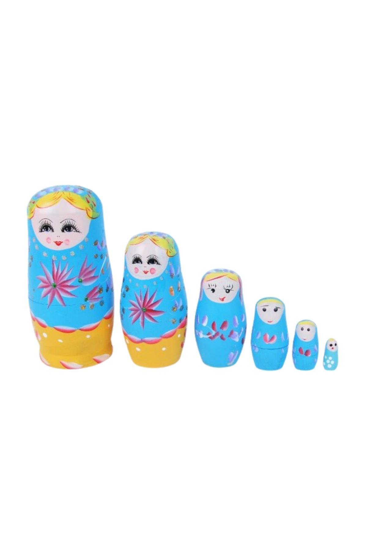 RusyaDünyadan HediyelerAHŞPMTRŞK-04Keskin Hediyelik Eşya Ve TekstilAhşap Matruşka Bebek 6 lı Set Mavi