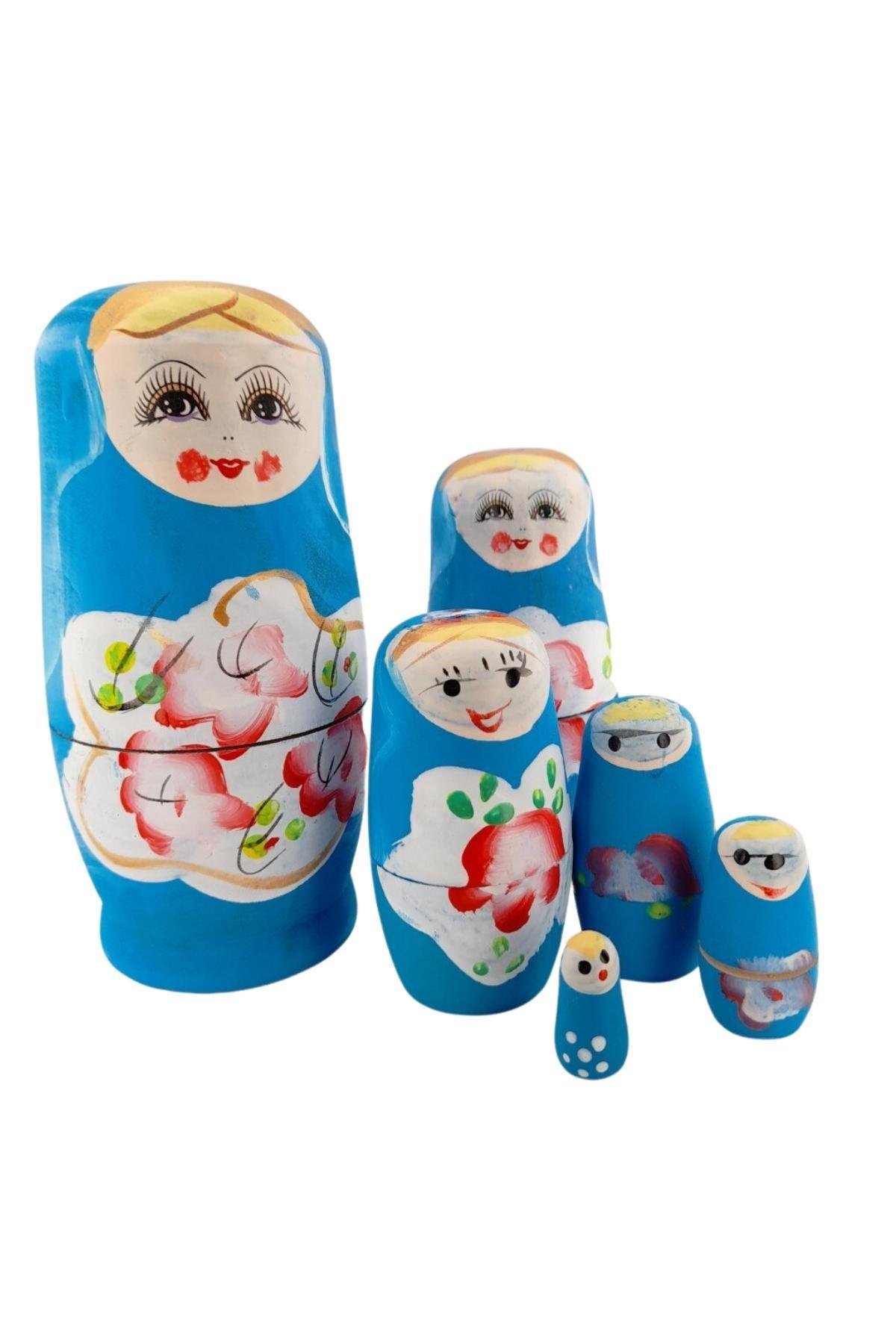 RusyaDünyadan HediyelerAHŞPMTRŞK-04Keskin Hediyelik Eşya Ve TekstilAhşap Matruşka Bebek 6 lı Set Mavi