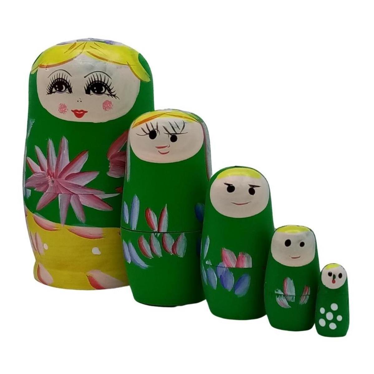 RusyaDünyadan HediyelerDNY-HD100538Keskin Hediyelik Eşya Ve TekstilAhşap Matruşka Bebek Beşli Set Yeşil Sarı