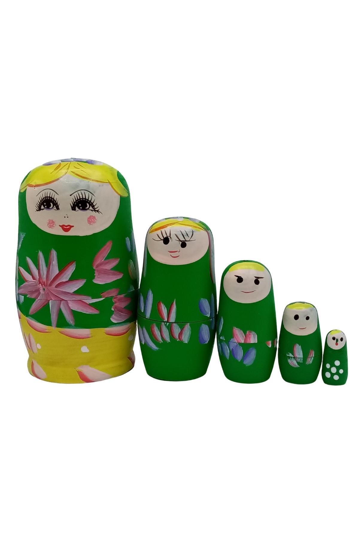 RusyaDünyadan HediyelerDNY-HD100538Keskin Hediyelik Eşya Ve TekstilAhşap Matruşka Bebek Beşli Set Yeşil Sarı