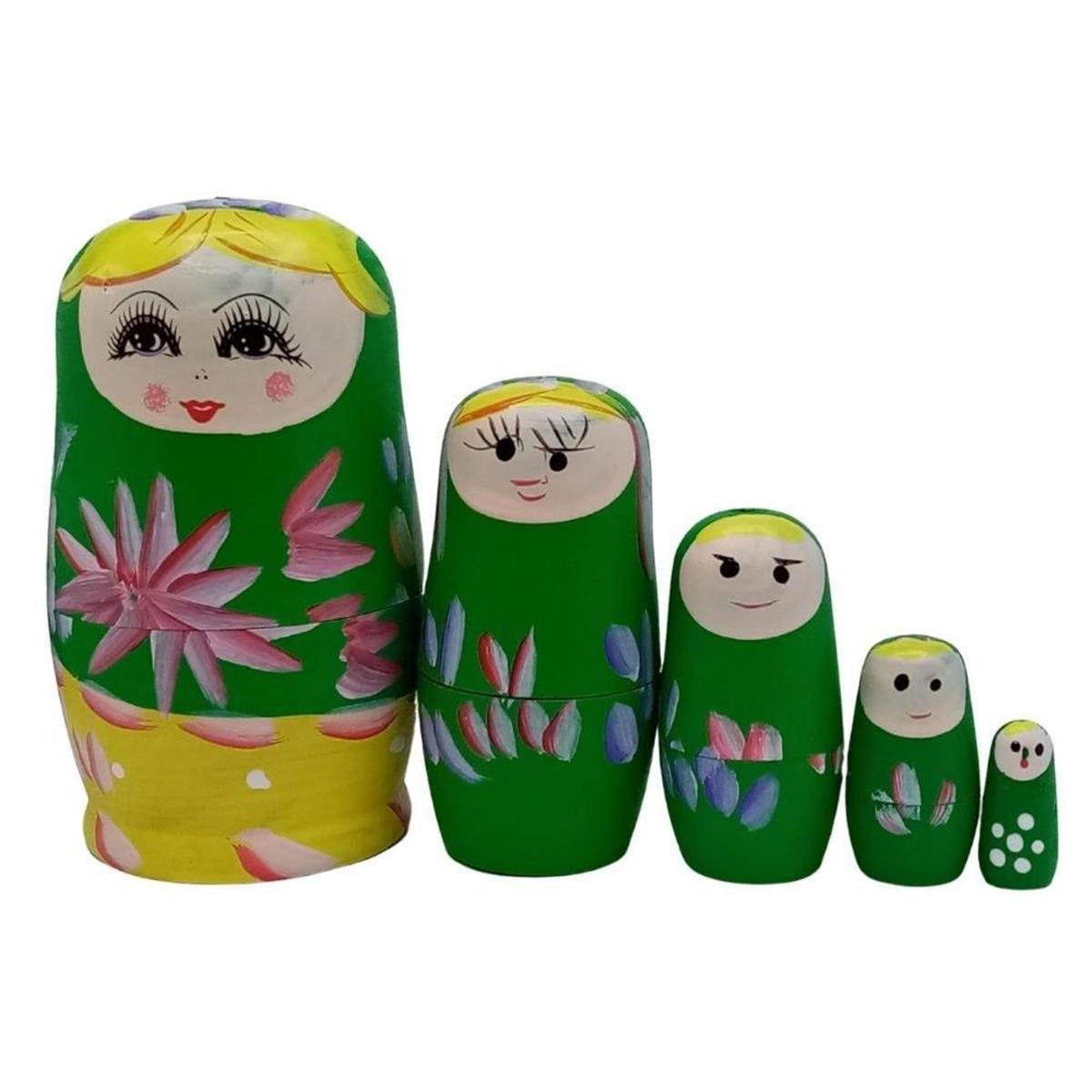 RusyaDünyadan HediyelerDNY-HD100538Keskin Hediyelik Eşya Ve TekstilAhşap Matruşka Bebek Beşli Set Yeşil Sarı