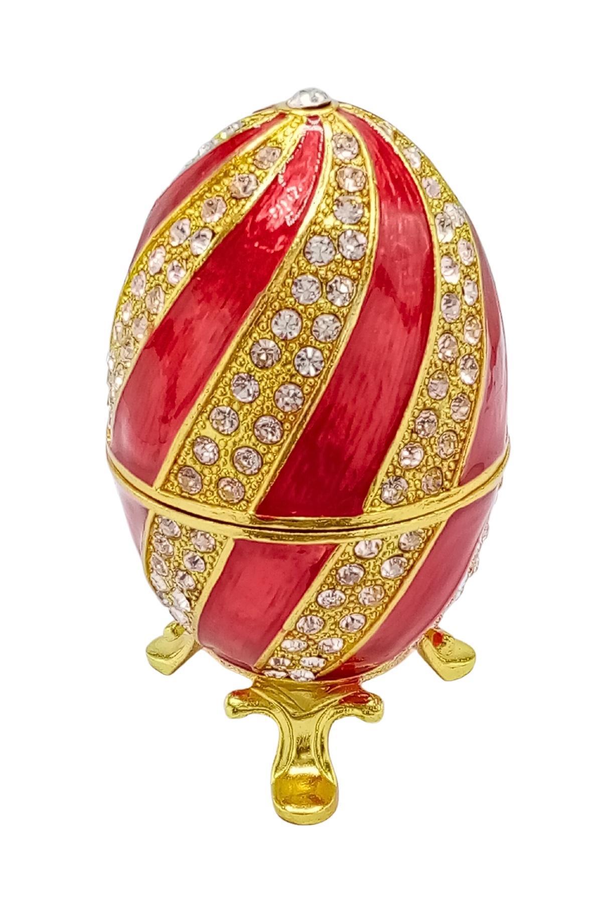 RusyaDünyadan HediyelerDNY-HD100601Keskin Hediyelik Eşya Ve TekstilFaberge Yumurta Swarovski Taşlı Lüks Mücevher Kutusu Sarı Kırmızı 10cm HEDİYELİ