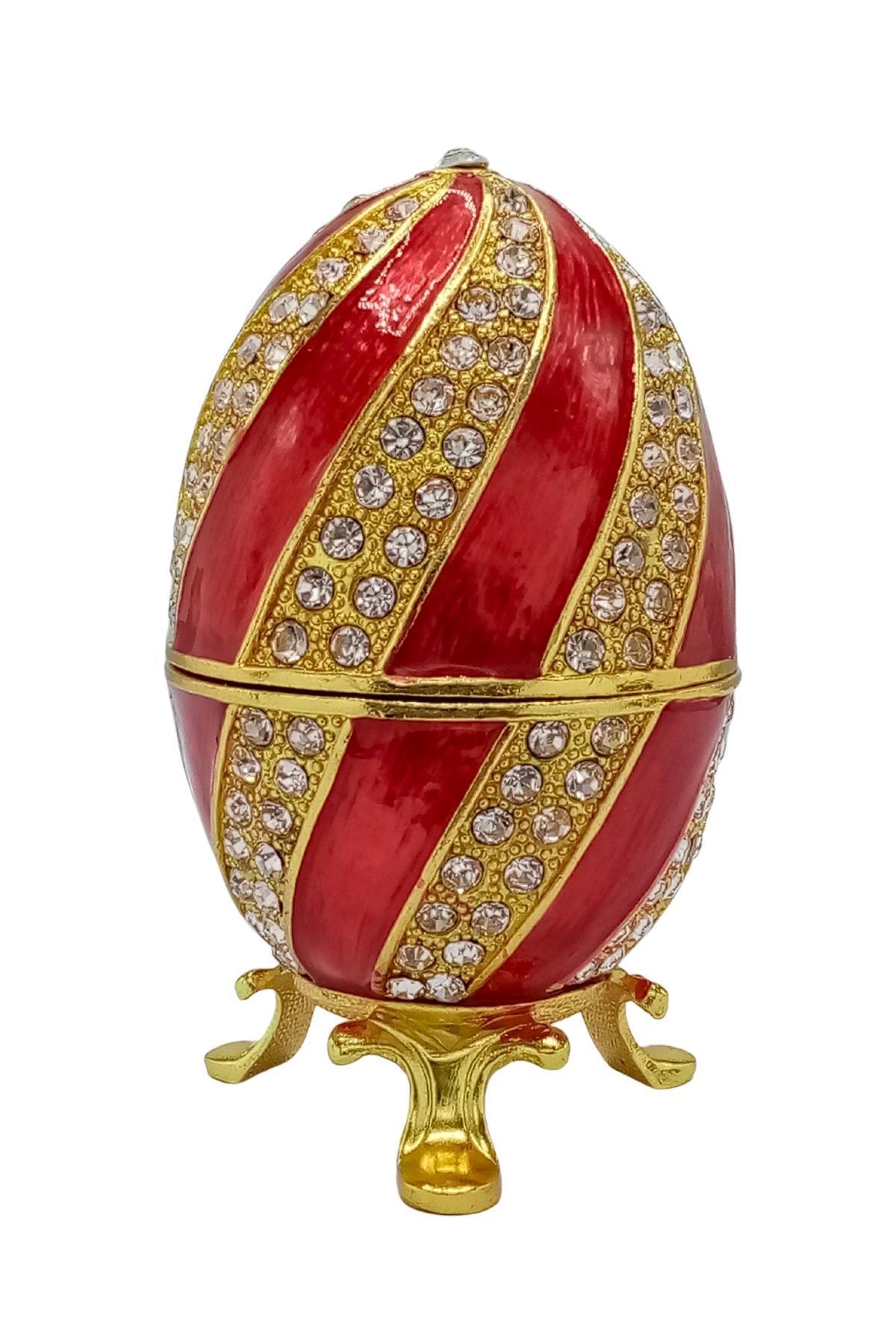 RusyaDünyadan HediyelerDNY-HD100601Keskin Hediyelik Eşya Ve TekstilFaberge Yumurta Swarovski Taşlı Lüks Mücevher Kutusu Sarı Kırmızı 10cm HEDİYELİ
