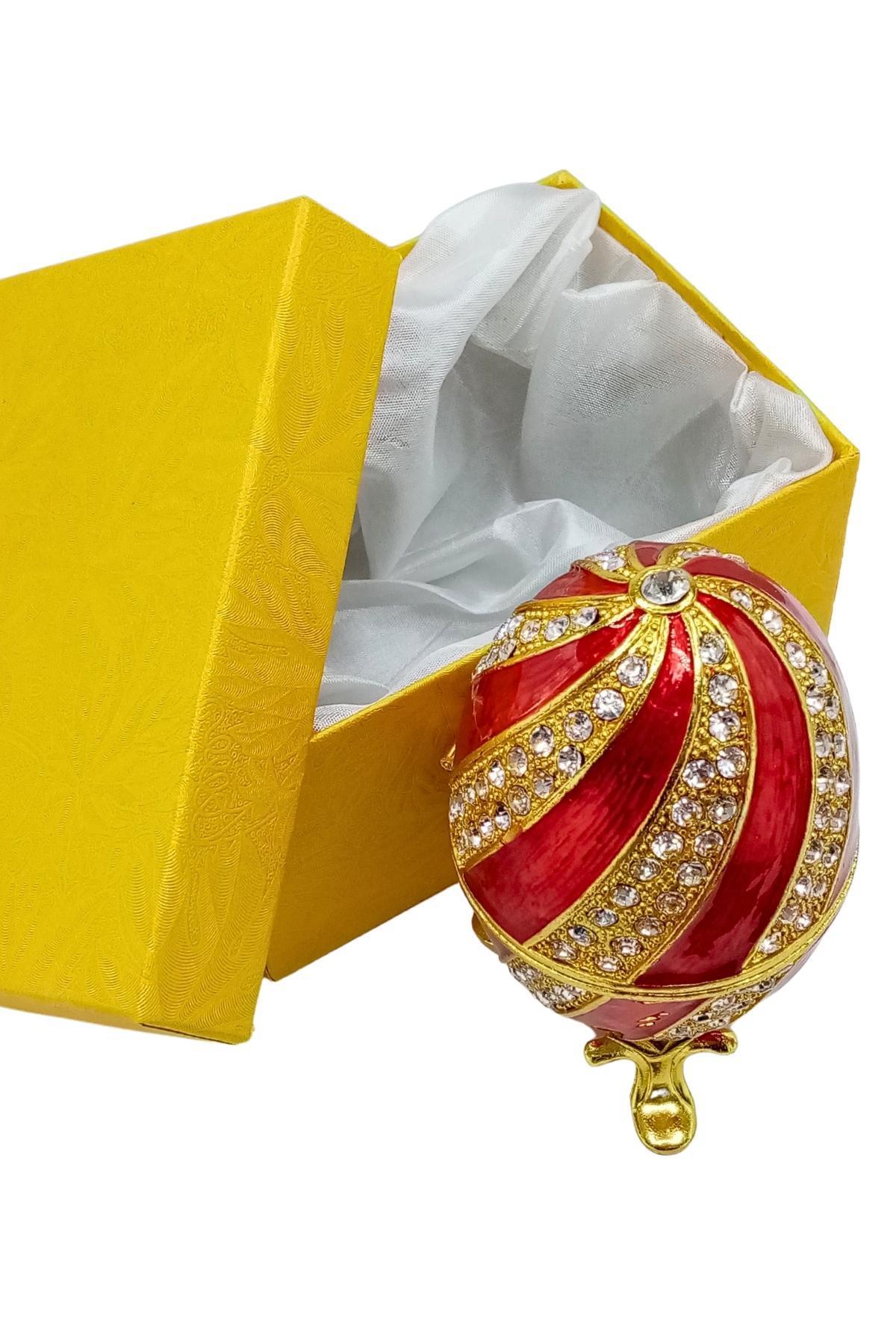 RusyaDünyadan HediyelerDNY-HD100601Keskin Hediyelik Eşya Ve TekstilFaberge Yumurta Swarovski Taşlı Lüks Mücevher Kutusu Sarı Kırmızı 10cm HEDİYELİ