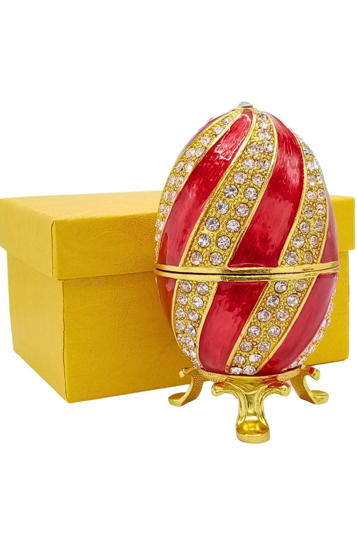RusyaDünyadan HediyelerDNY-HD100601Keskin Hediyelik Eşya Ve TekstilFaberge Yumurta Swarovski Taşlı Lüks Mücevher Kutusu Sarı Kırmızı 10cm HEDİYELİ