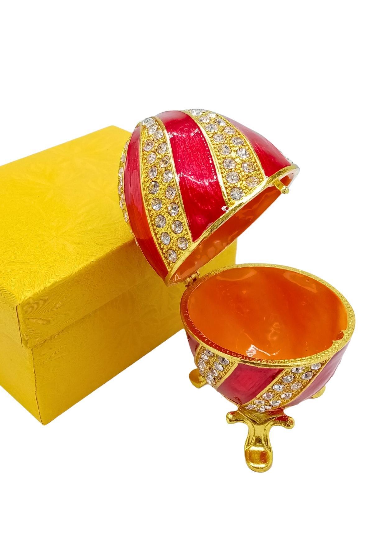 RusyaDünyadan HediyelerDNY-HD100601Keskin Hediyelik Eşya Ve TekstilFaberge Yumurta Swarovski Taşlı Lüks Mücevher Kutusu Sarı Kırmızı 10cm HEDİYELİ