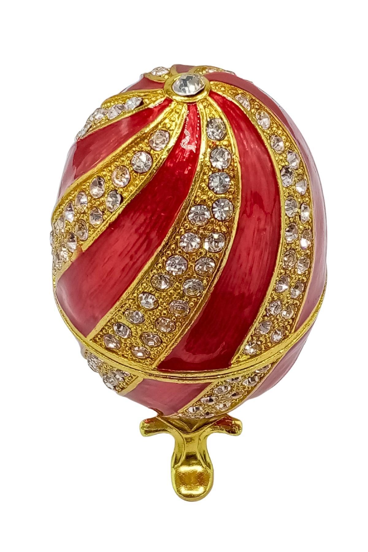 RusyaDünyadan HediyelerDNY-HD100601Keskin Hediyelik Eşya Ve TekstilFaberge Yumurta Swarovski Taşlı Lüks Mücevher Kutusu Sarı Kırmızı 10cm HEDİYELİ