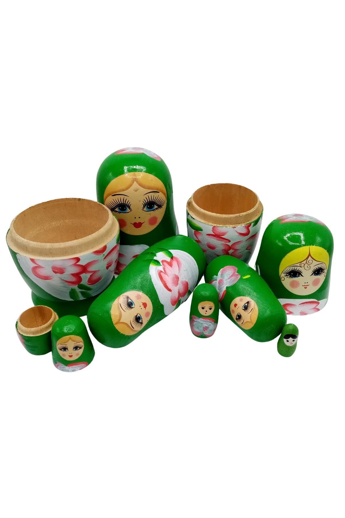 RusyaDünyadan HediyelerDNY-HD101460Keskin Hediyelik Eşya Ve TekstilAhşap Matruşka Bebek Yedili Set Yeşil