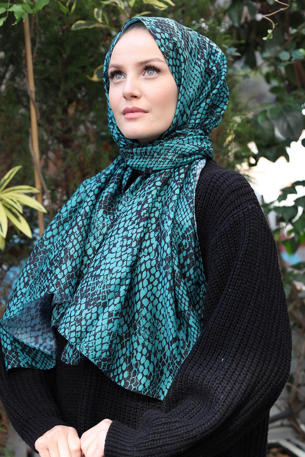 STELLA Snake Desen Pamuklu Şal Mint