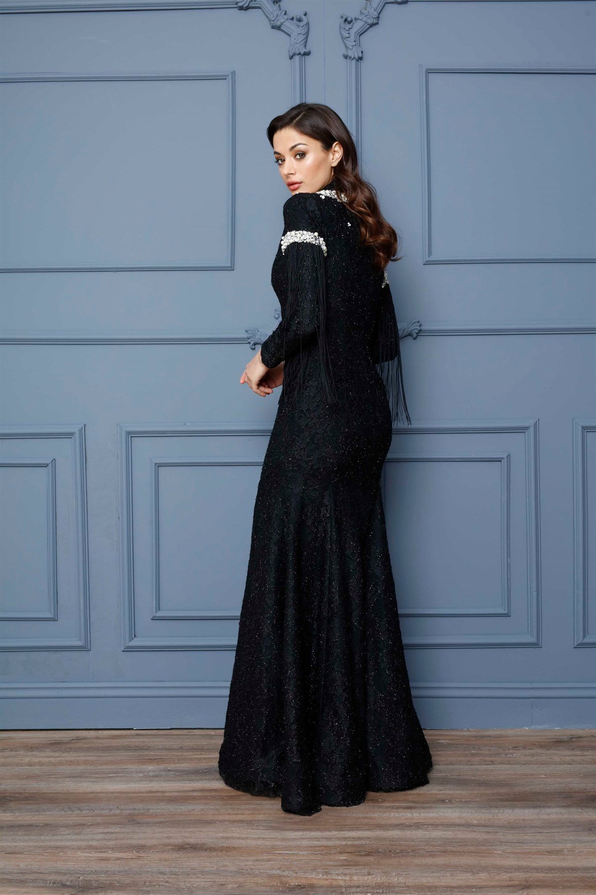 Black - Stony Sleeve Evening Gown