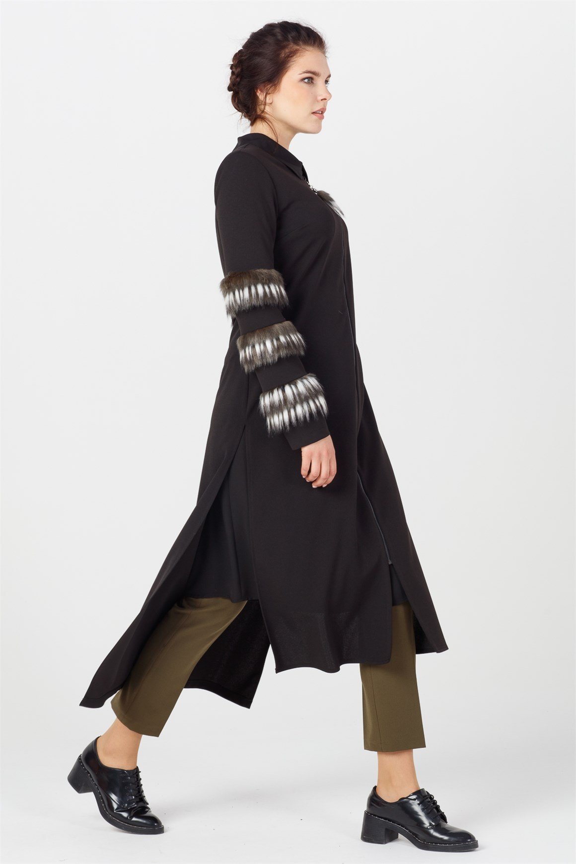 Black - Furry Slevee and Zippered Suit with Shirt