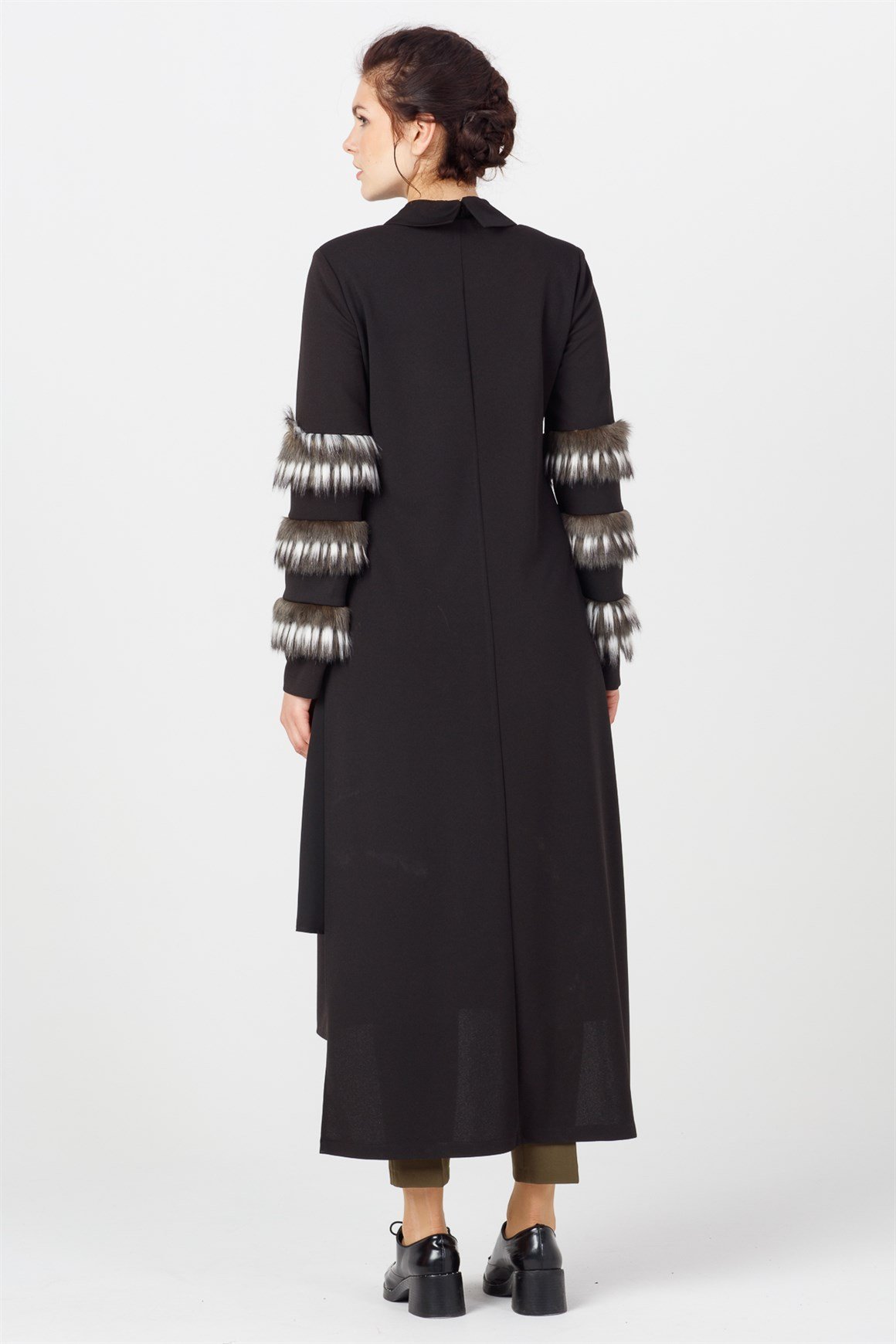 Black - Furry Slevee and Zippered Suit with Shirt