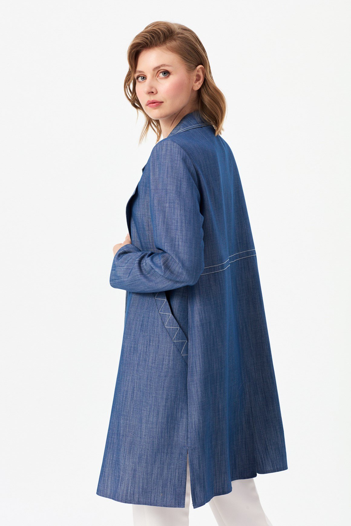 Tencel Ceketli İçli Dışlı Takım  Mavi