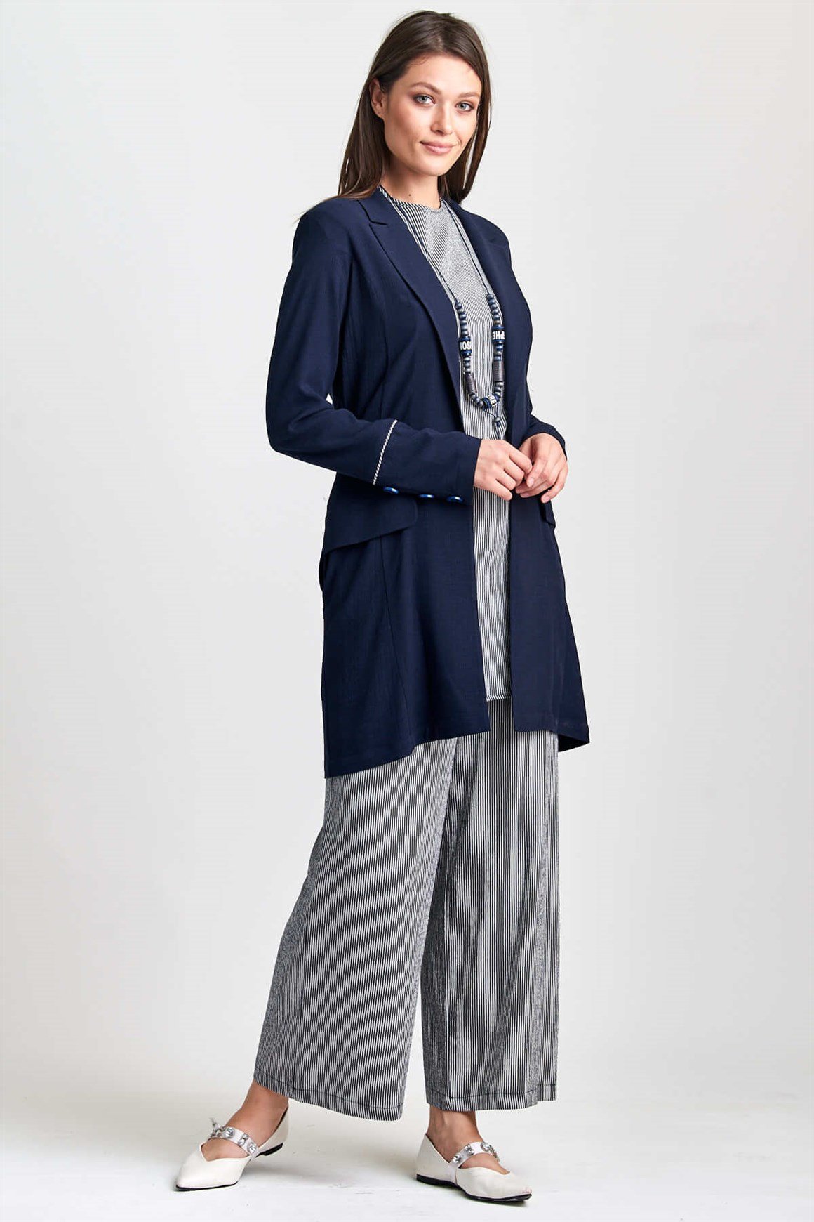 Laci Çizgili Tunik Ve Pantolunlu, Ceketli Spor Takım