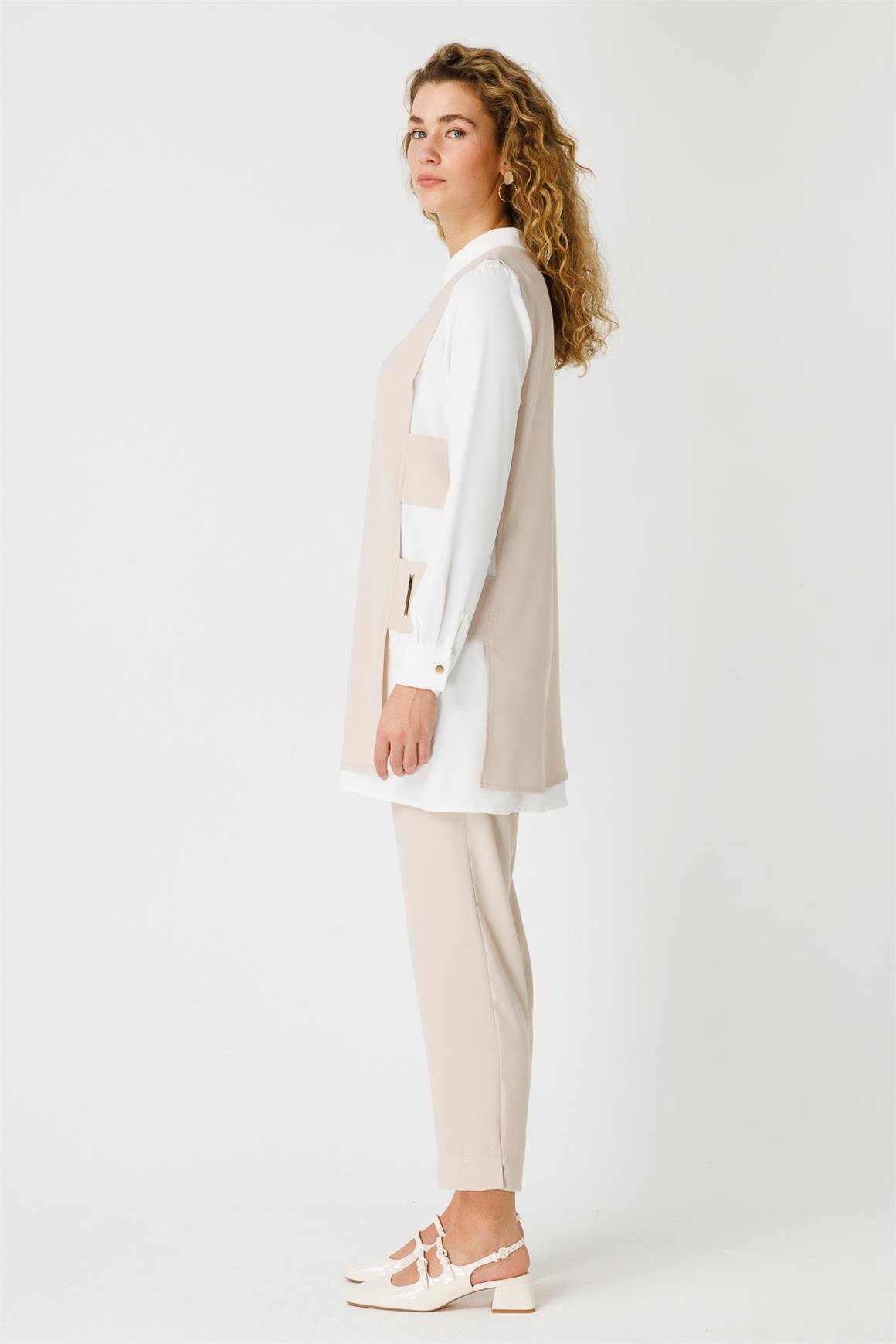 Pencere Detaylı Süeter Tunik Pantolon Takım  Taş
