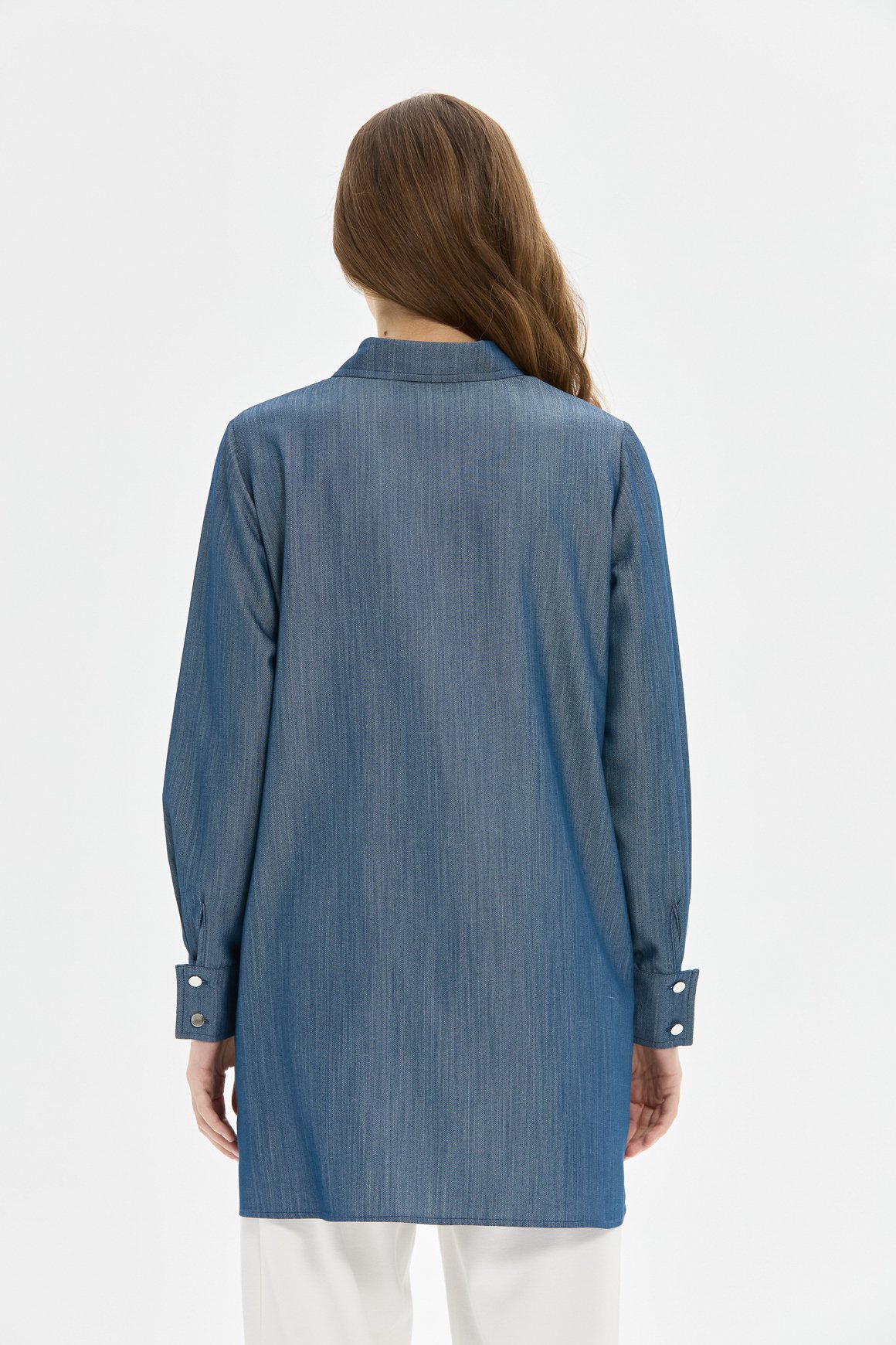 Çakma Detaylı Denim Tunik  Mavi