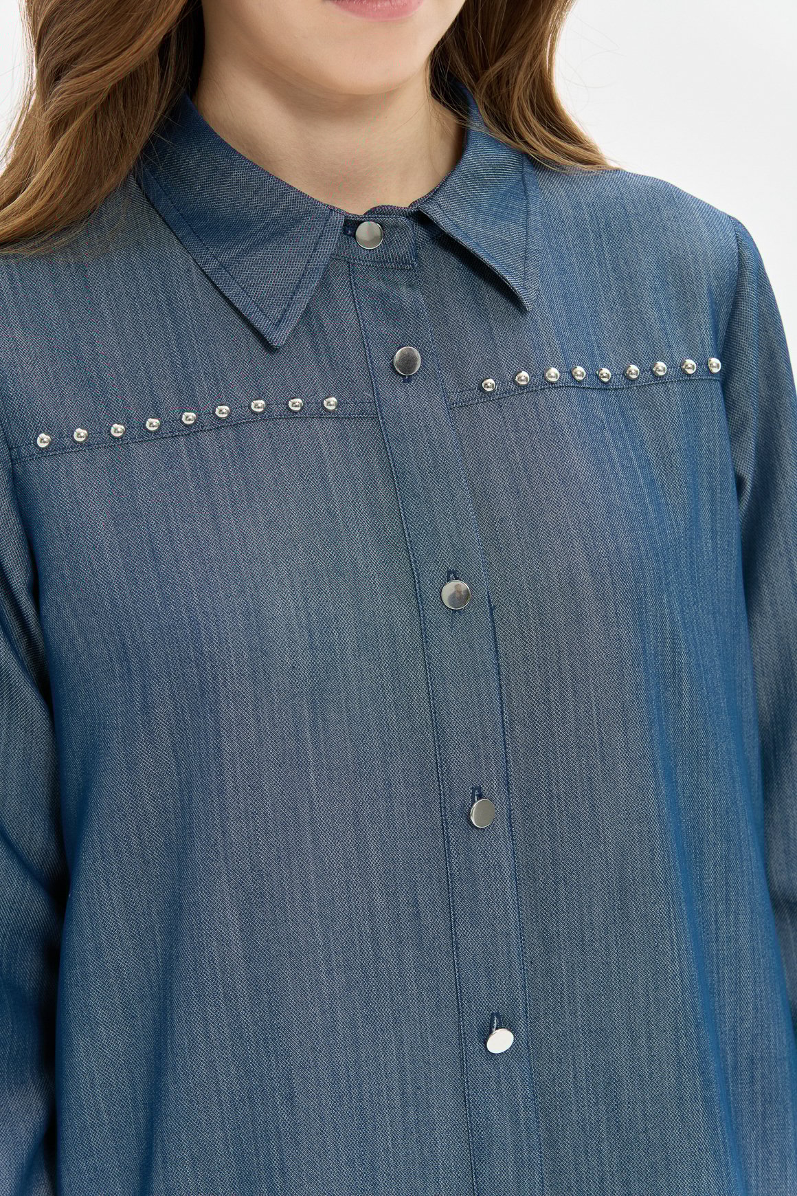 Çakma Detaylı Denim Tunik  Mavi