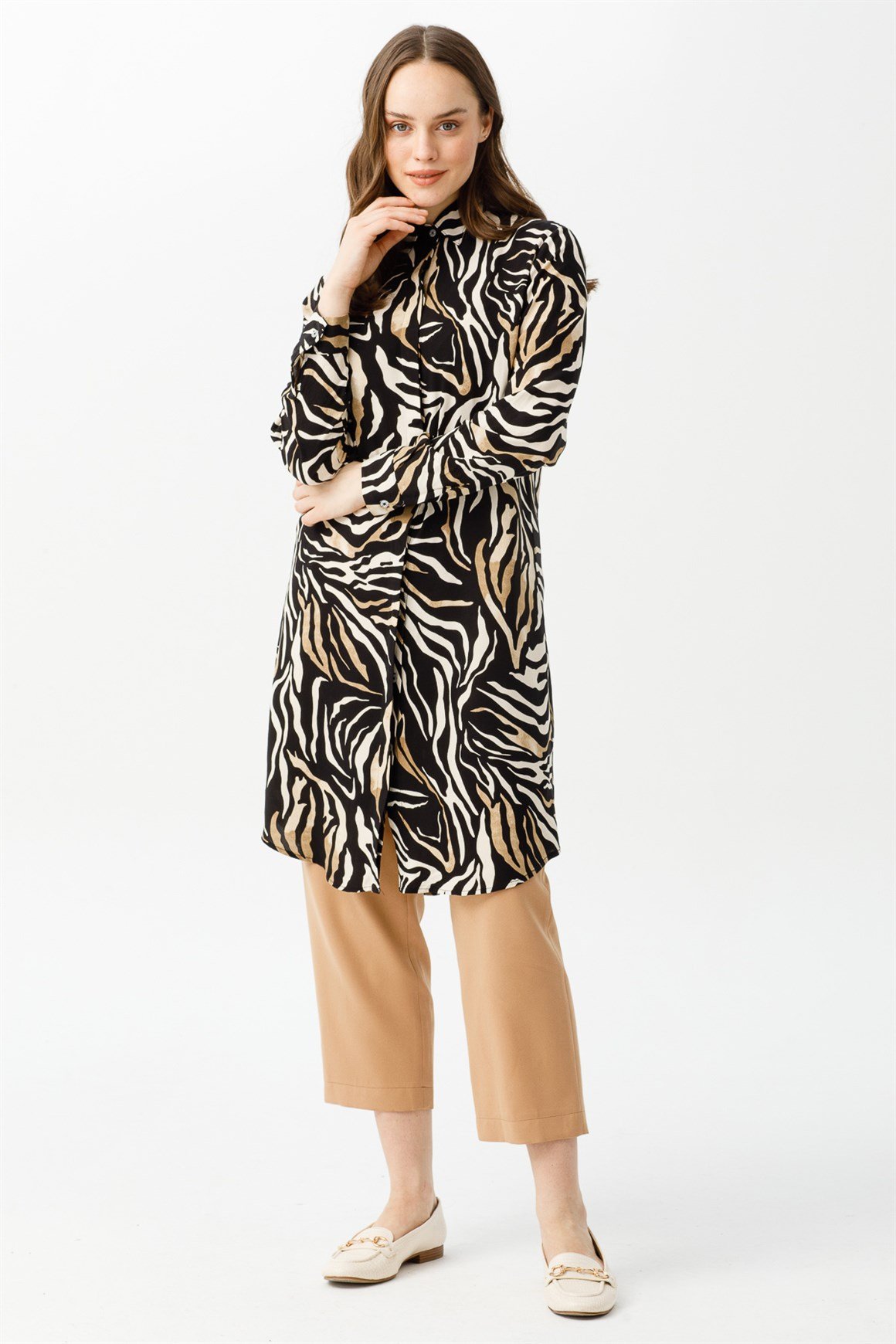 Tiger Desenli Tunik  Bej