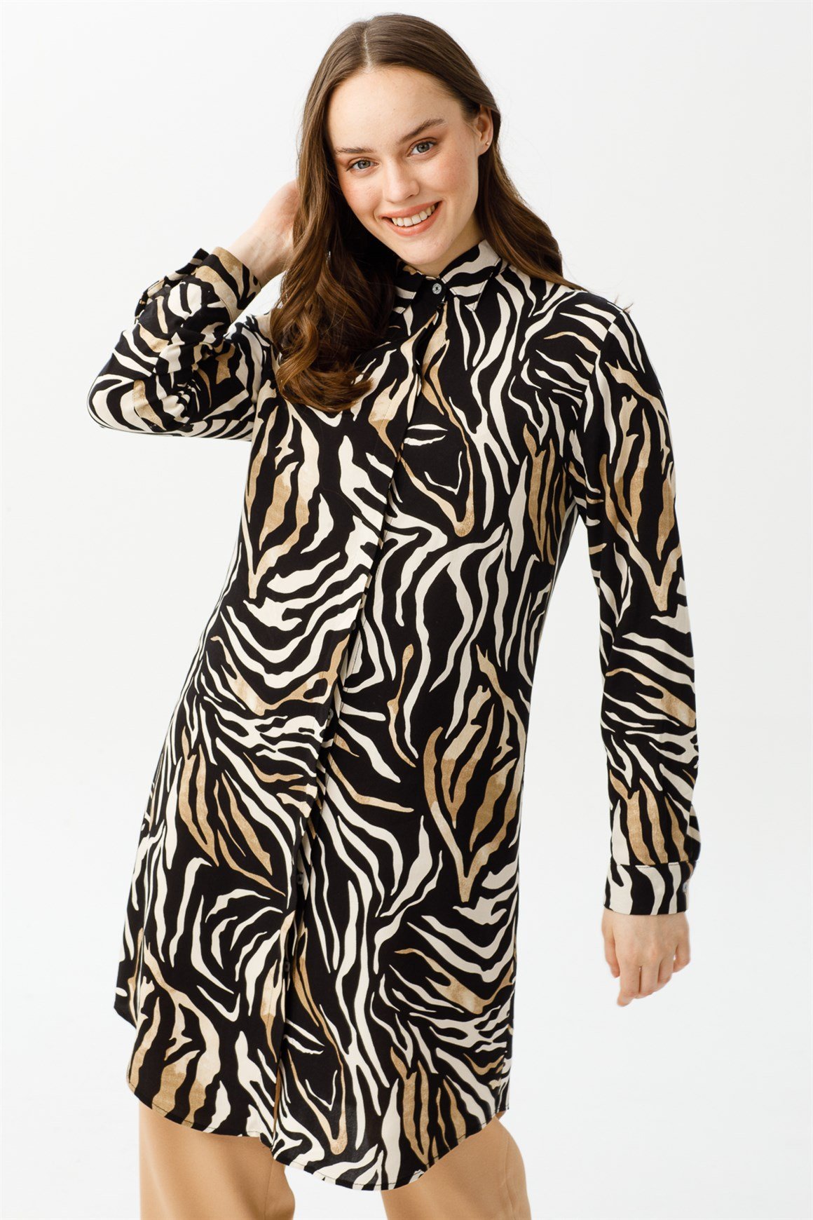 Tiger Desenli Tunik  Bej